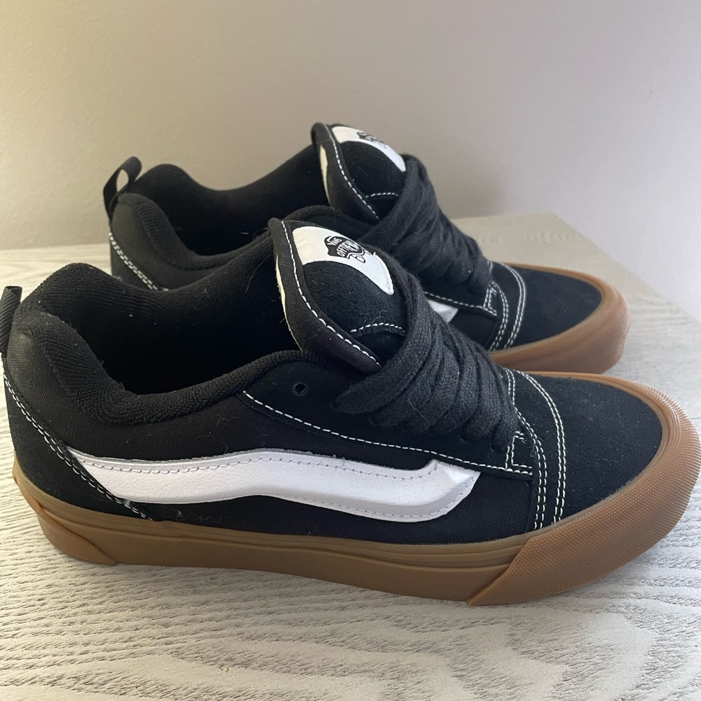 Vans Knu Skool Black Canvas Low-Top Sneakers with White Stripe and Gum Sole
